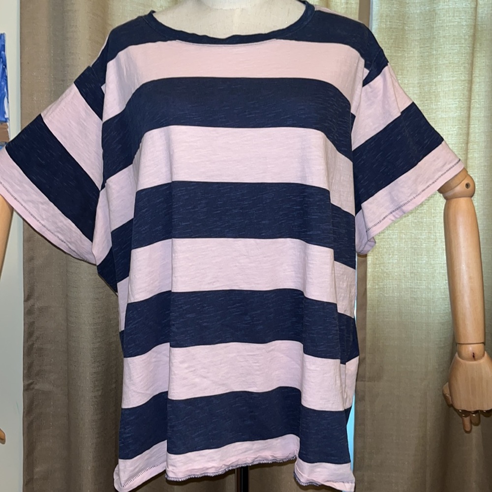 Sonoma Everyday Tee Womens Plus 3X Navy and Pale Pink Stripes Short Sleeve